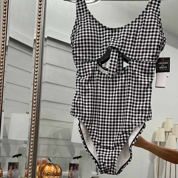 Macy's Black and White Gingham One Piece Swimsuit - Picture 1 of 7